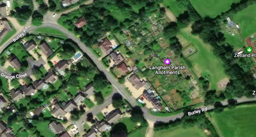Aerial photo of Langham showing the location of the allotments