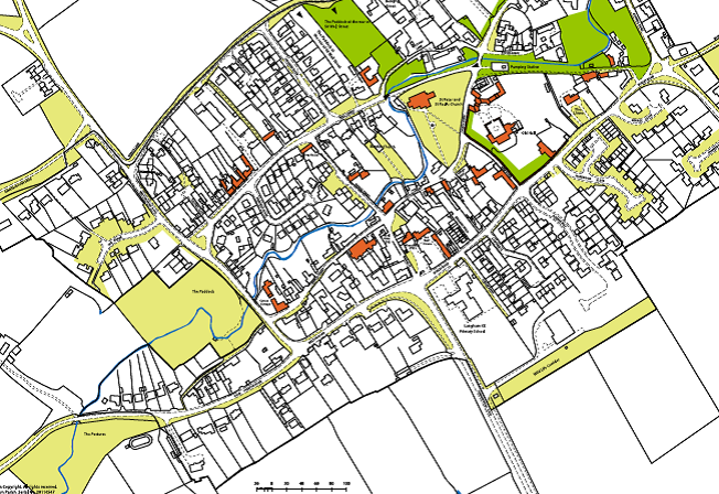 Map of Langham showing route of the A606 through the village